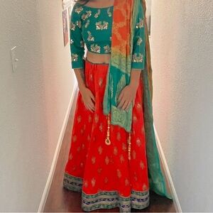 Lehenga Choli - Teal and Orange